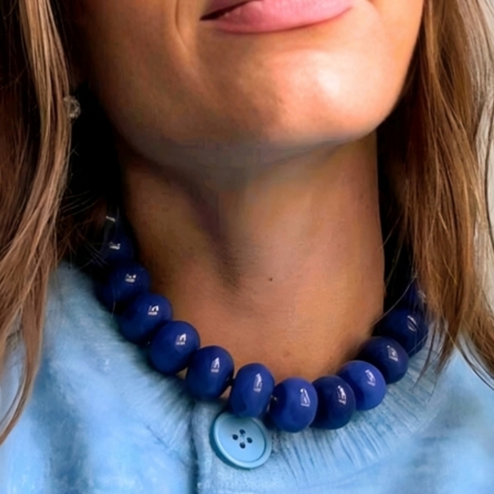 Blue Chunky Resin Necklace, Adjustable 15.75” + Extender, NWOT